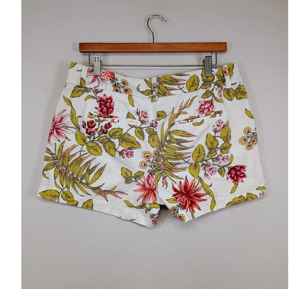Tropical Floral Loft Outlet Womens Size 8 White Pink‎ Green Cotton Chino Shorts